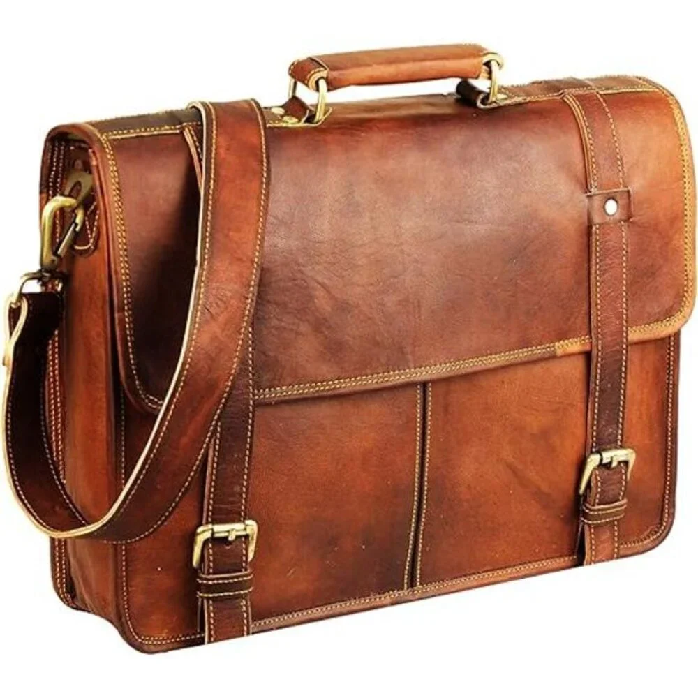 15 Inch Brown Leather Messenger Bag for Men and Women | Best Laptop Briefcase